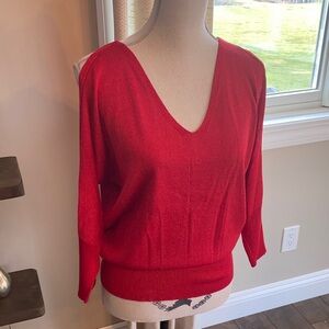 Cold Shoulder Red Metalic Women's Sweater